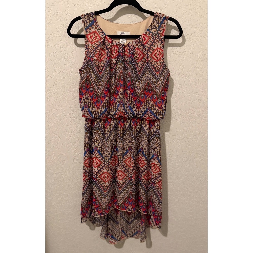 Sweet Storm Womens Geometric Print High Low Dress Sleeveless Blue Red Large